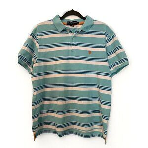 US Polo Assn Polo Shirt Mens Large  Blue White Stripe Knit Pony Golf Cotton